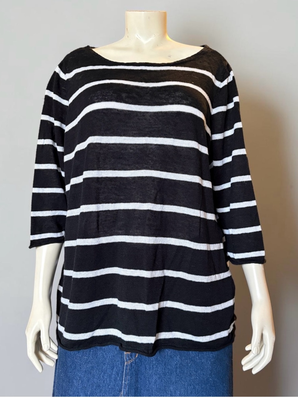 Eileen Fisher Striped 100% Organic Linen Knit Top Black/White Size 2XL Casual